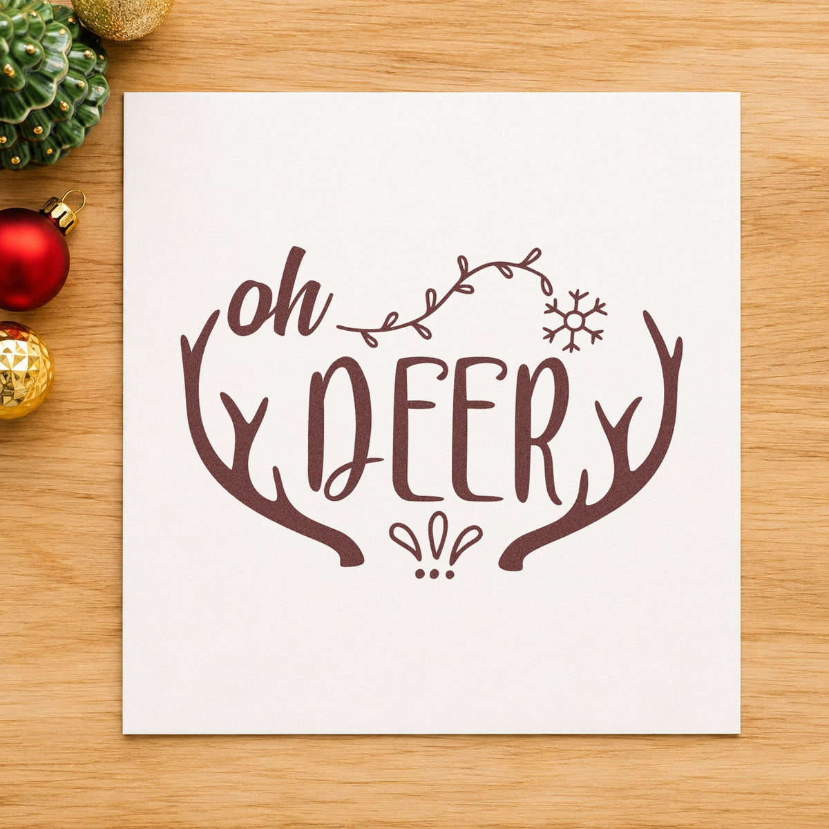 Oh Deer Antler Frame rubber stamp printed in brown ink, ready for page crown divider and similar paper crafts.
