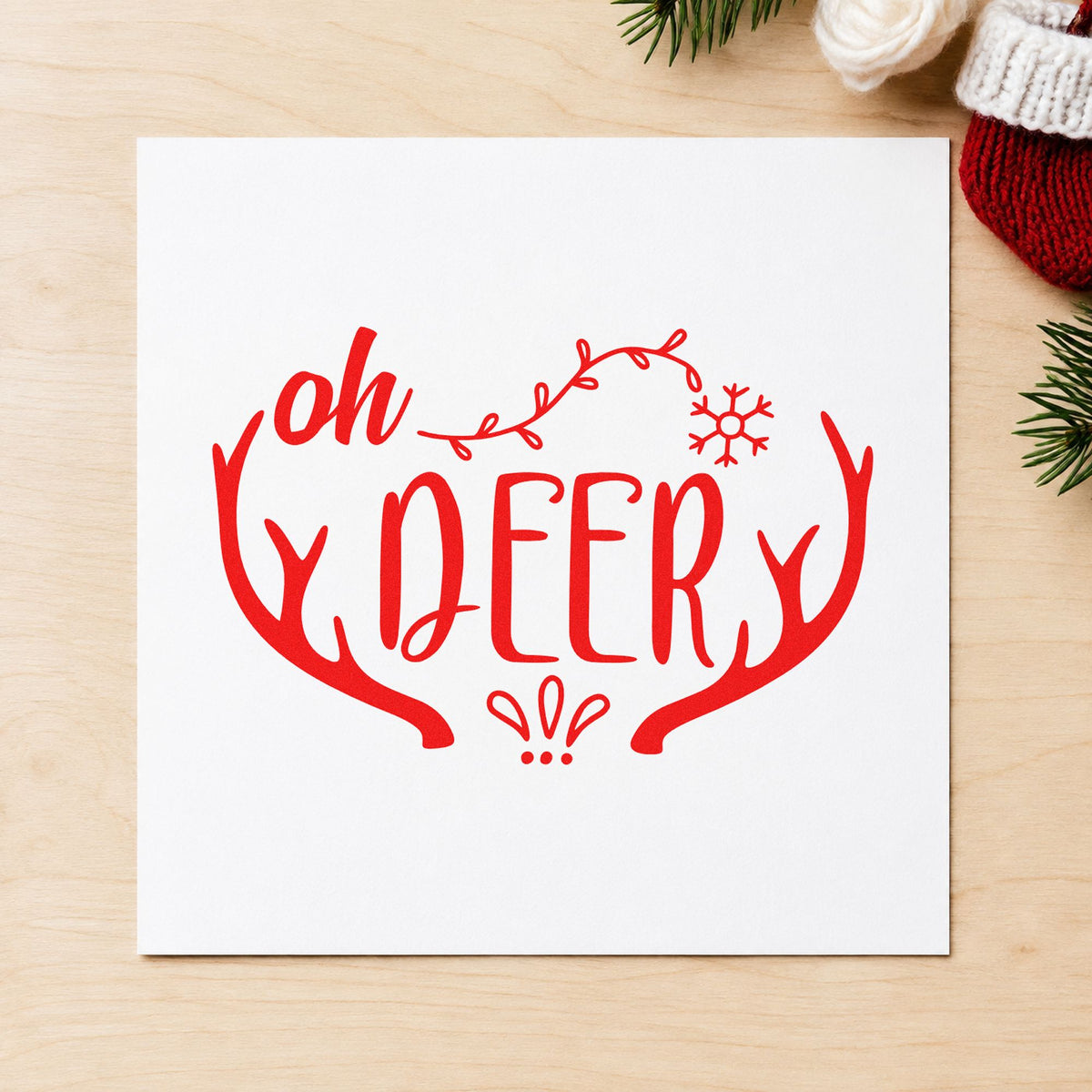 Oh Deer Antler Frame craft stamp in red ink on cardstock, an easy option for pillow top printing.