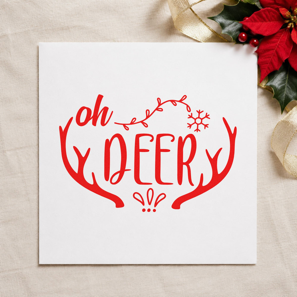 Oh Deer Antler Frame rubber stamp shown in red ink, stamped for projects such as dome lid labels.