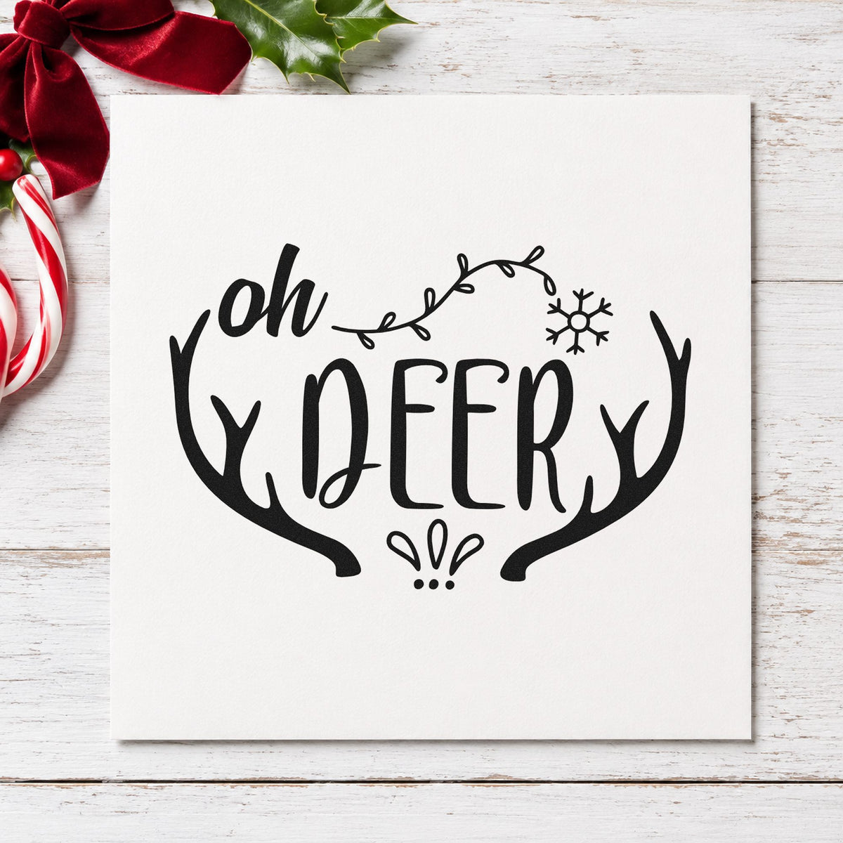 Oh Deer Antler Frame rubber stamp printed in black ink, ready for leafy arc cards and similar paper crafts.