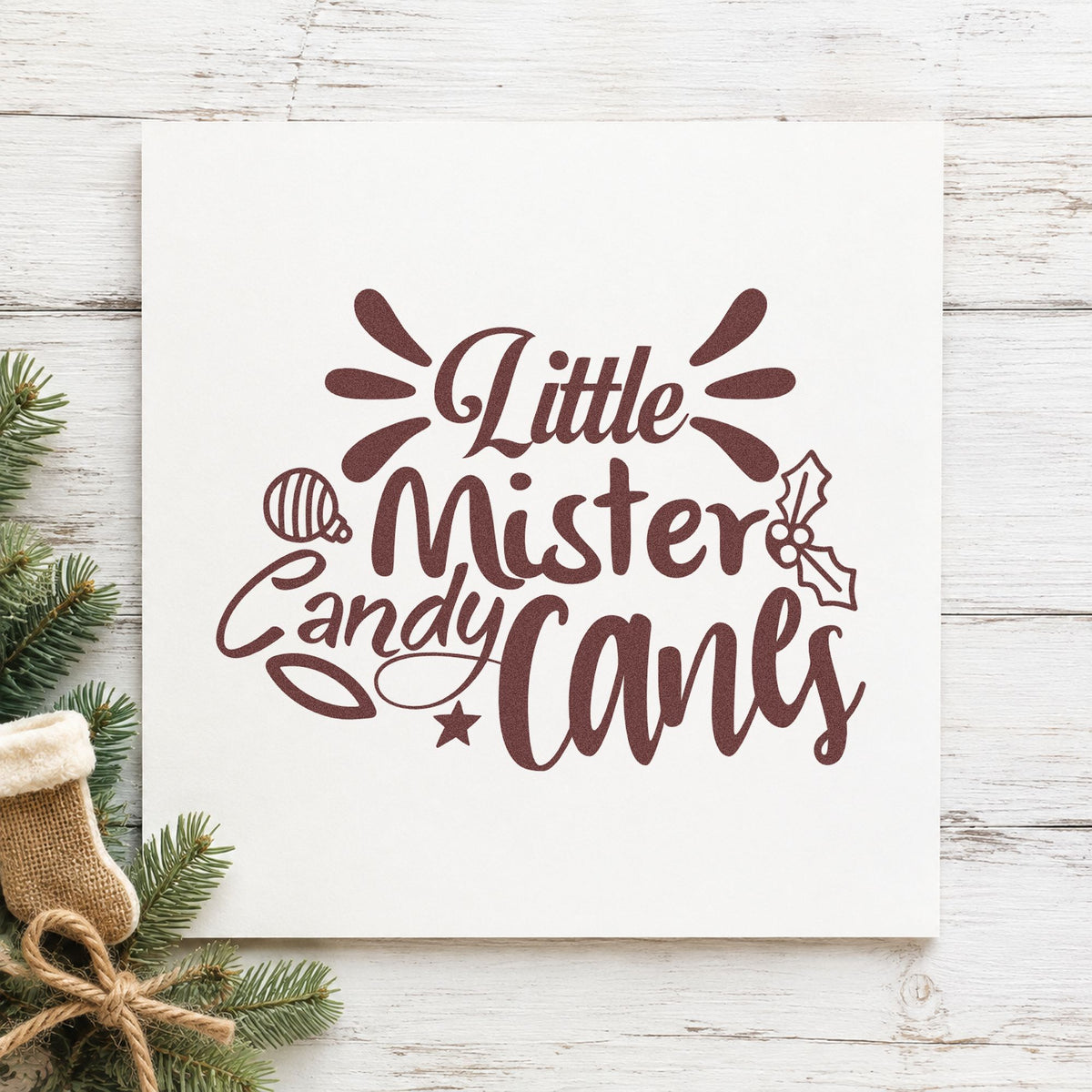 Little Mister Candy Canes rubber stamp printed in brown ink, ready for monthly log sheet and similar paper crafts.