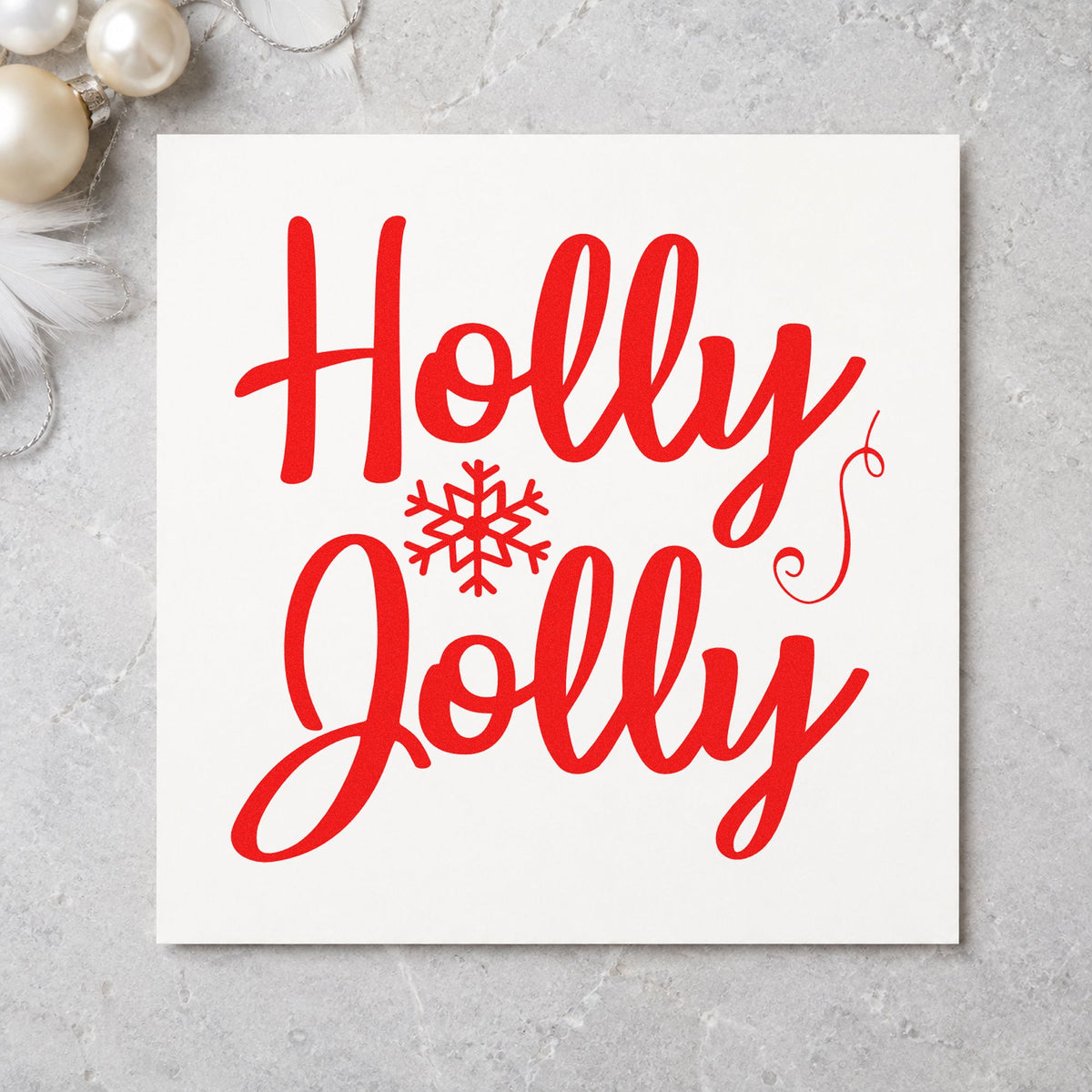 Holly Jolly Snowflake craft stamp in red ink on cardstock, an easy option for sash center printing.