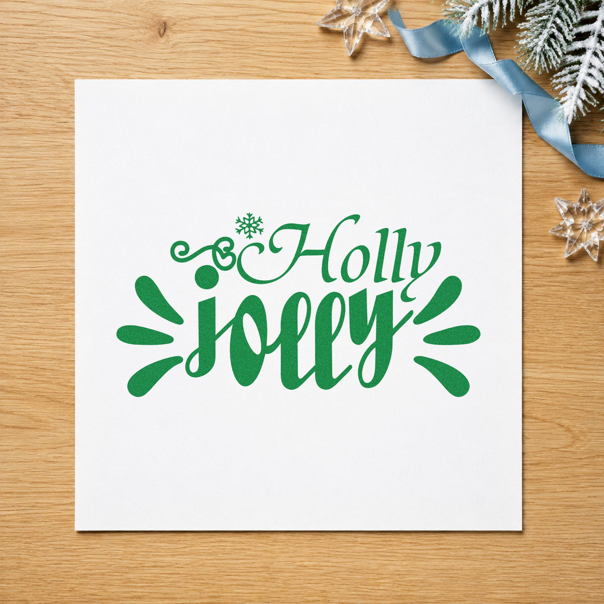Holly Jolly Accent Rays craft stamp imprint in green ink on a handmade project, one idea being starburst gift tags.
