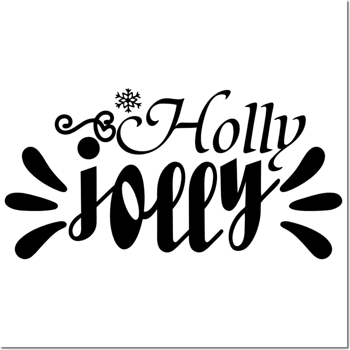 Black Holly Jolly holiday stamp/seal design with snowflake and playful teardrop accents on a white background