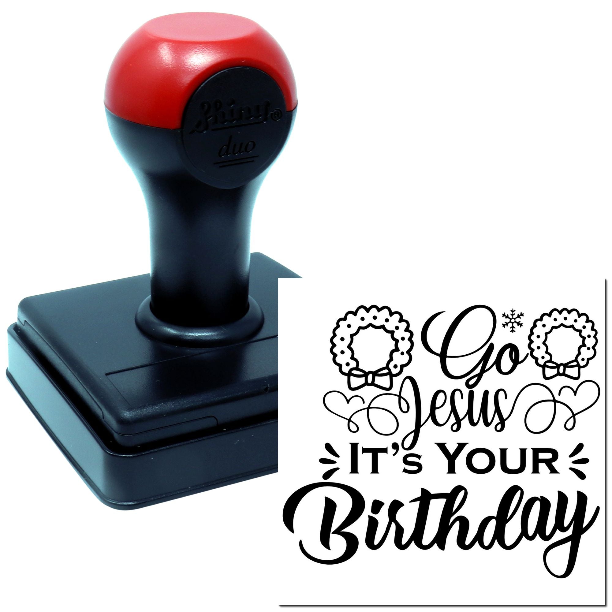 Duo Celebrate Jesus Birthday With Wreaths Hand Stamp