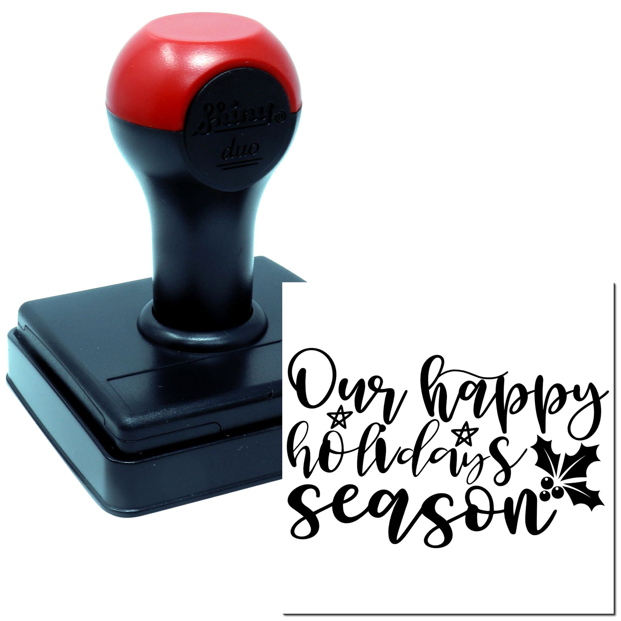 Duo Festive Handlettered Holly Holiday Greeting Hand Stamp
