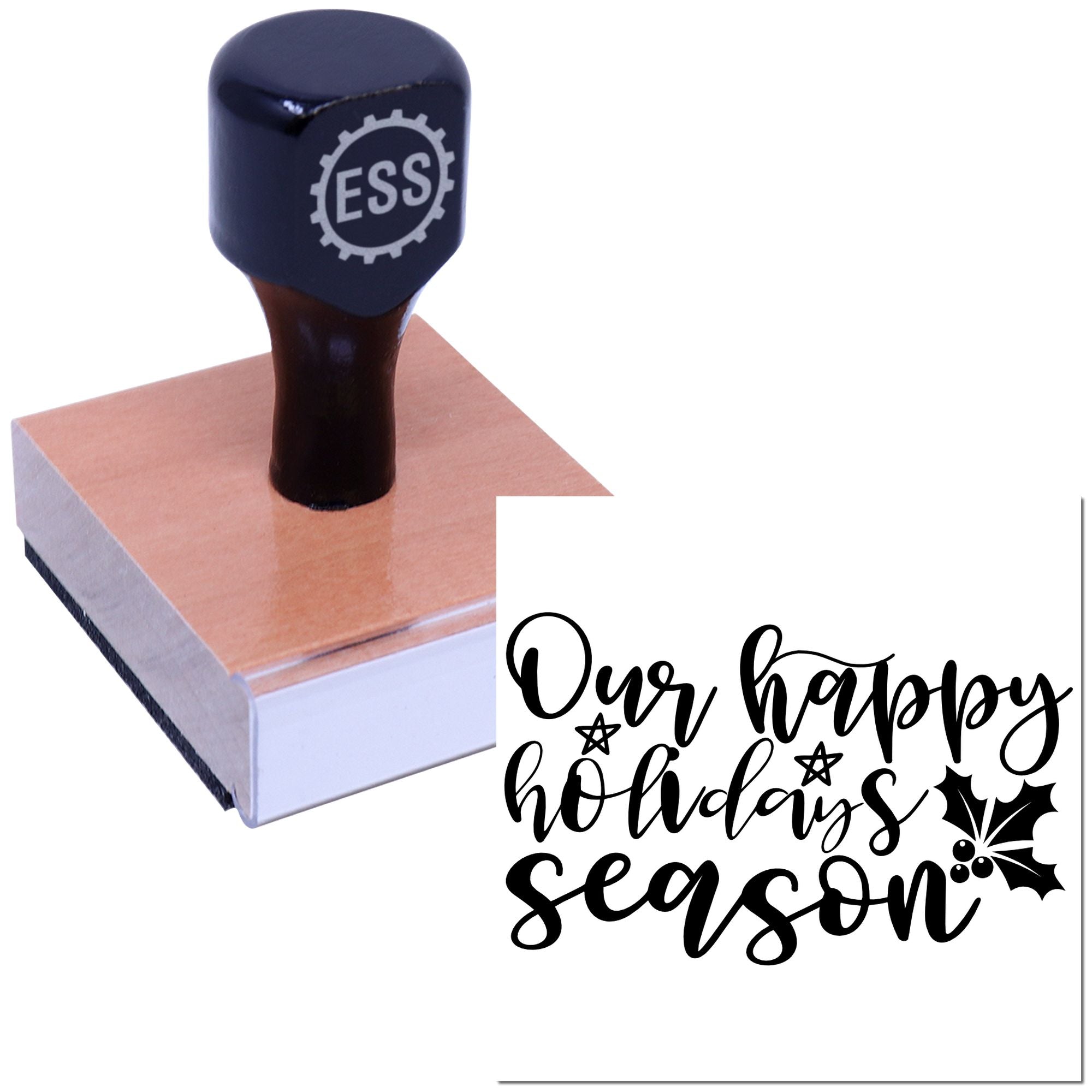 Festive Holly Greetings Paper Goods Rubber Stamp