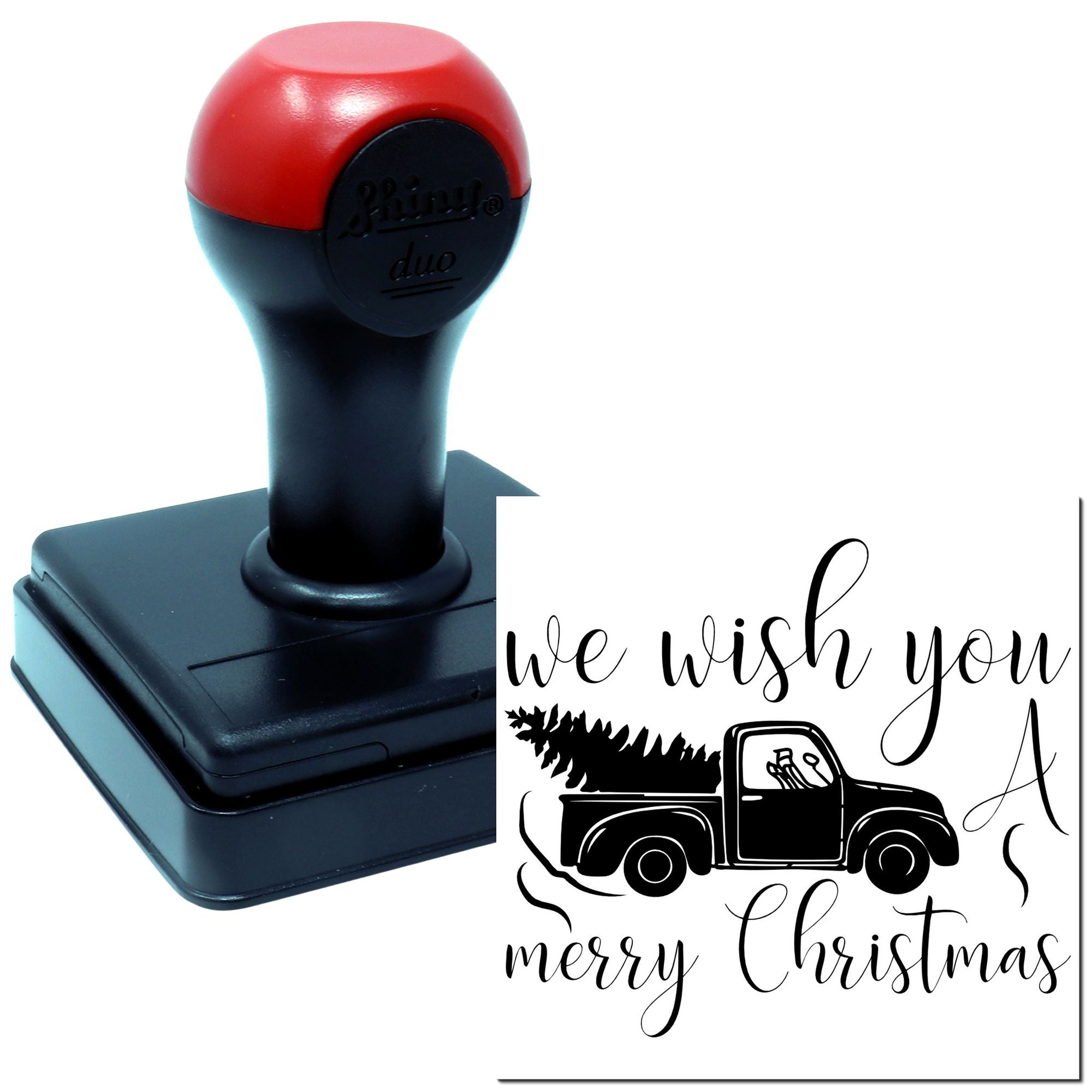 Duo Vintage Truck Carrying Christmas Wishes Hand Stamp