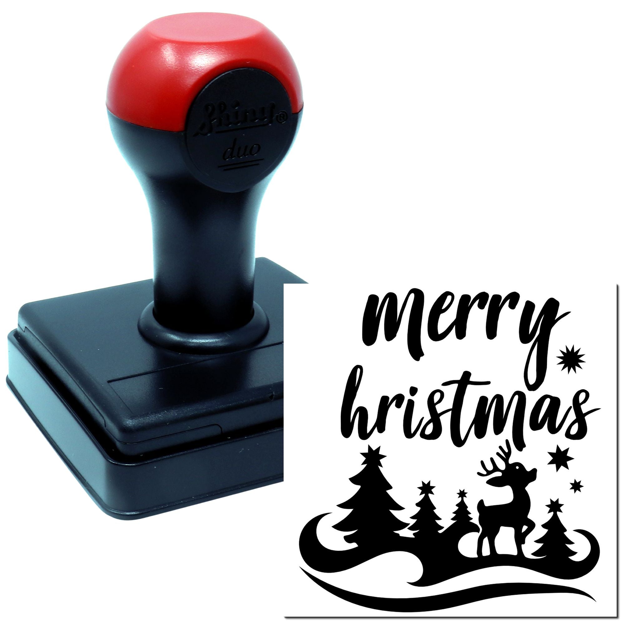 Duo Merry Christmas Reindeer Winter Forest Hand Stamp