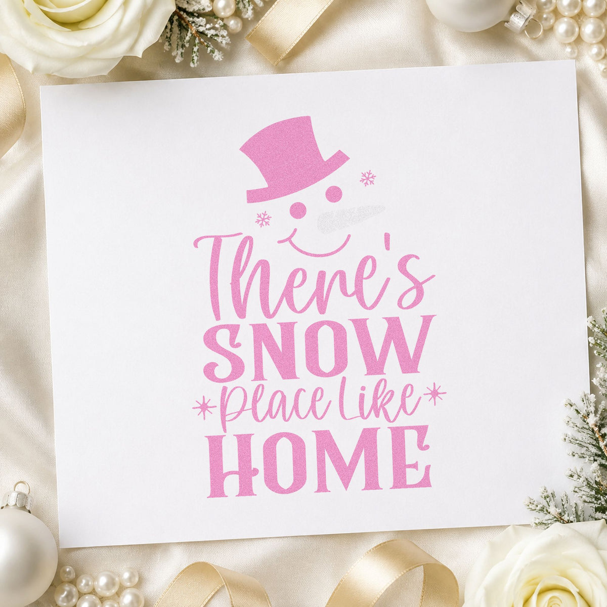 Snow Place Like Home craft stamp in purple ink on cardstock, an easy option for new house album page.