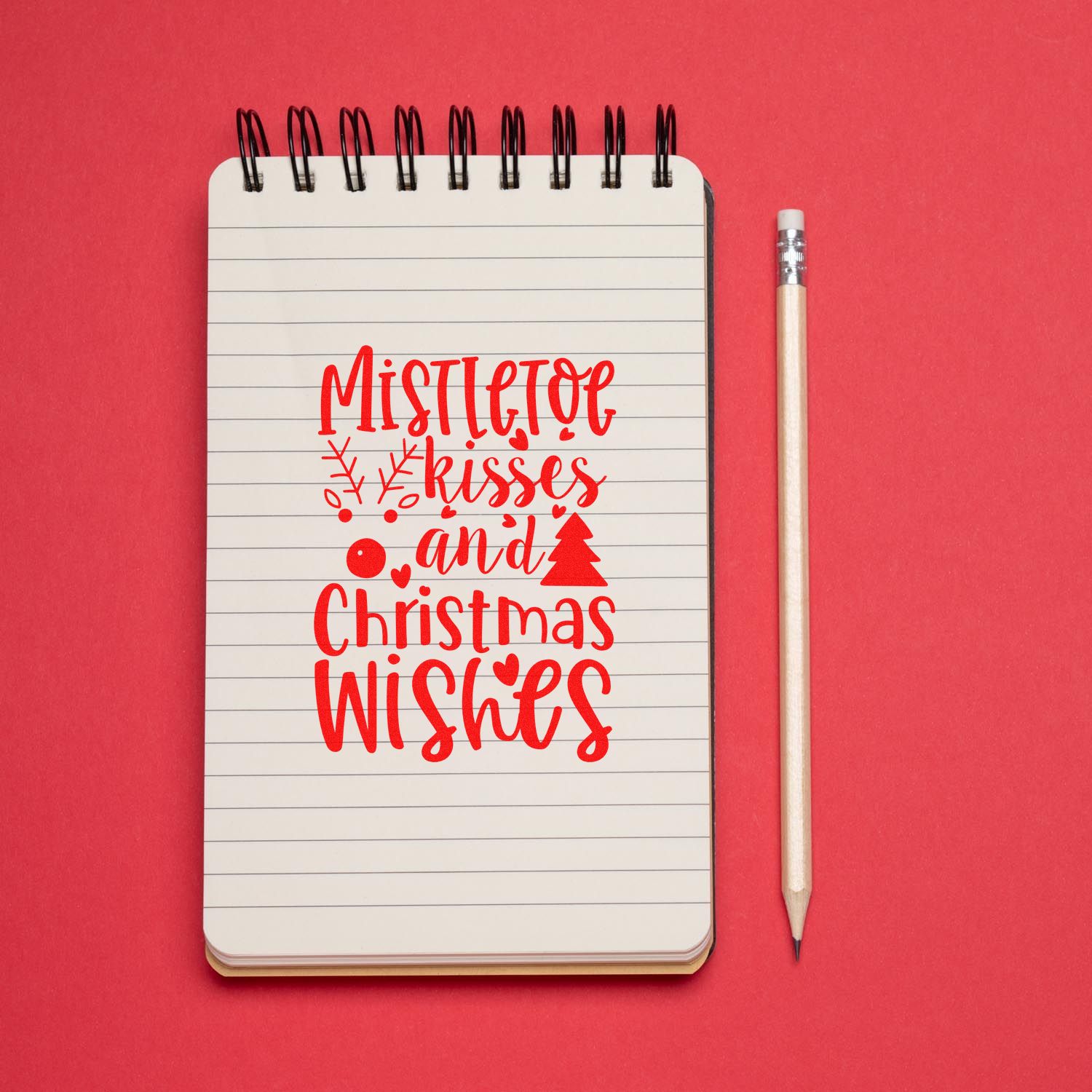 Mistletoe Kisses Wishes Tag Rubber Stamp