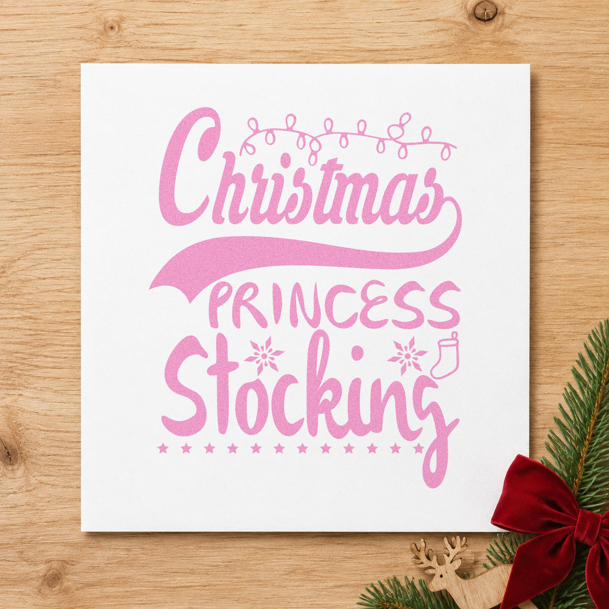 Christmas Princess Stocking craft stamp in purple ink on cardstock, an easy option for stocking album page.