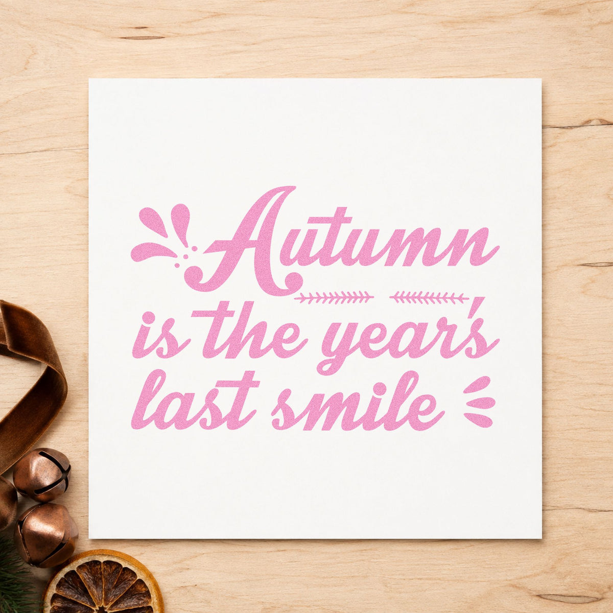 Autumn Year's Last Smile craft stamp in purple ink on cardstock, an easy option for fall album page.