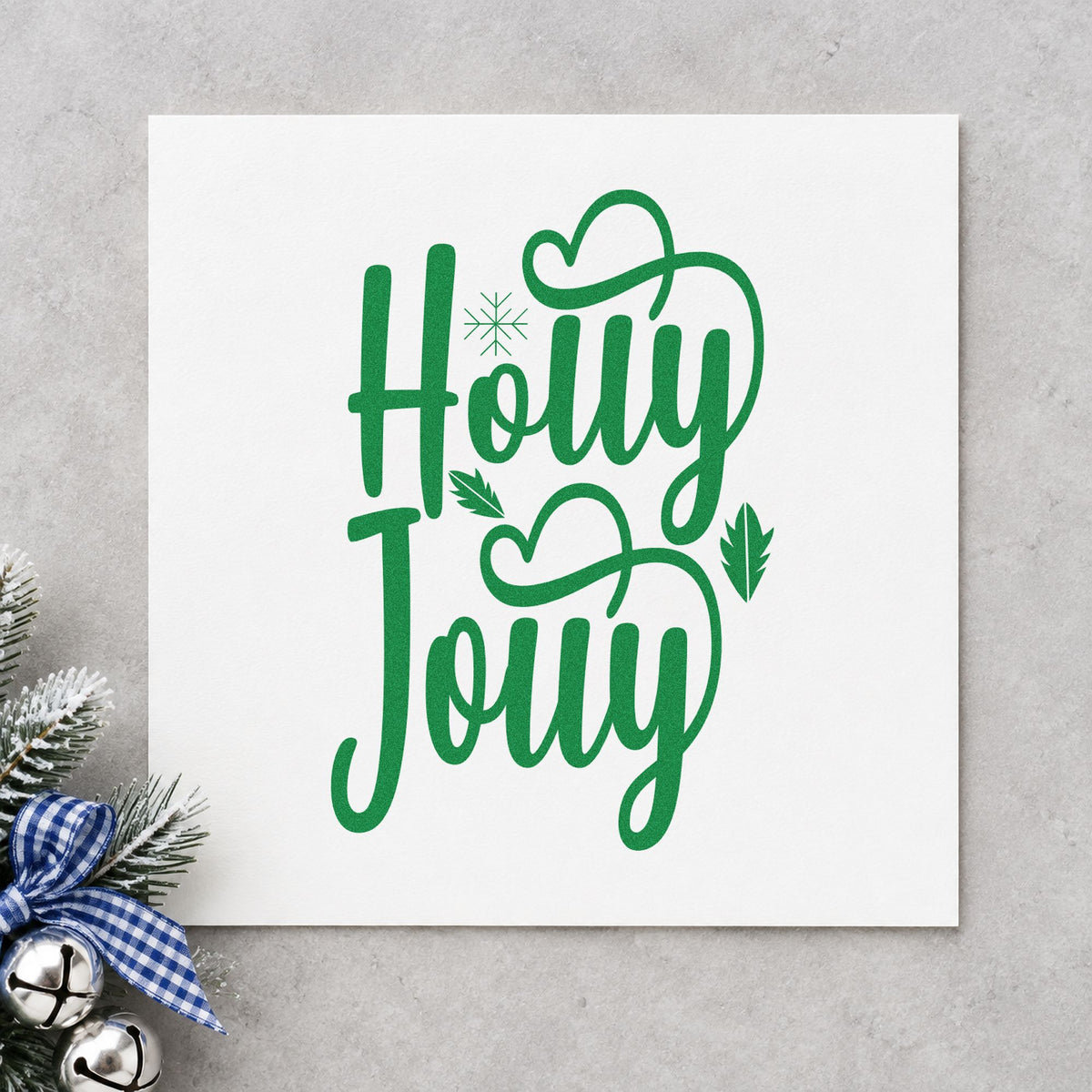 Holly Jolly Hearts craft stamp imprinted in green ink on paper, a design suited to framed hall pair.