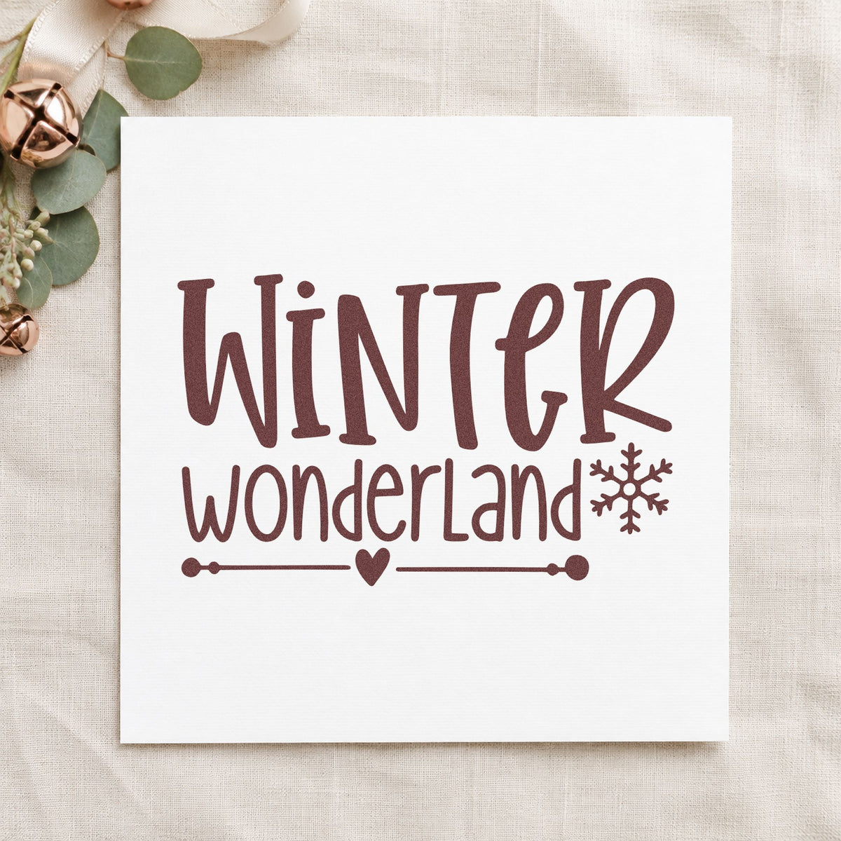 Winter Wonderland Snowflake rubber stamp printed in brown ink, ready for divider line sheet and similar paper crafts.