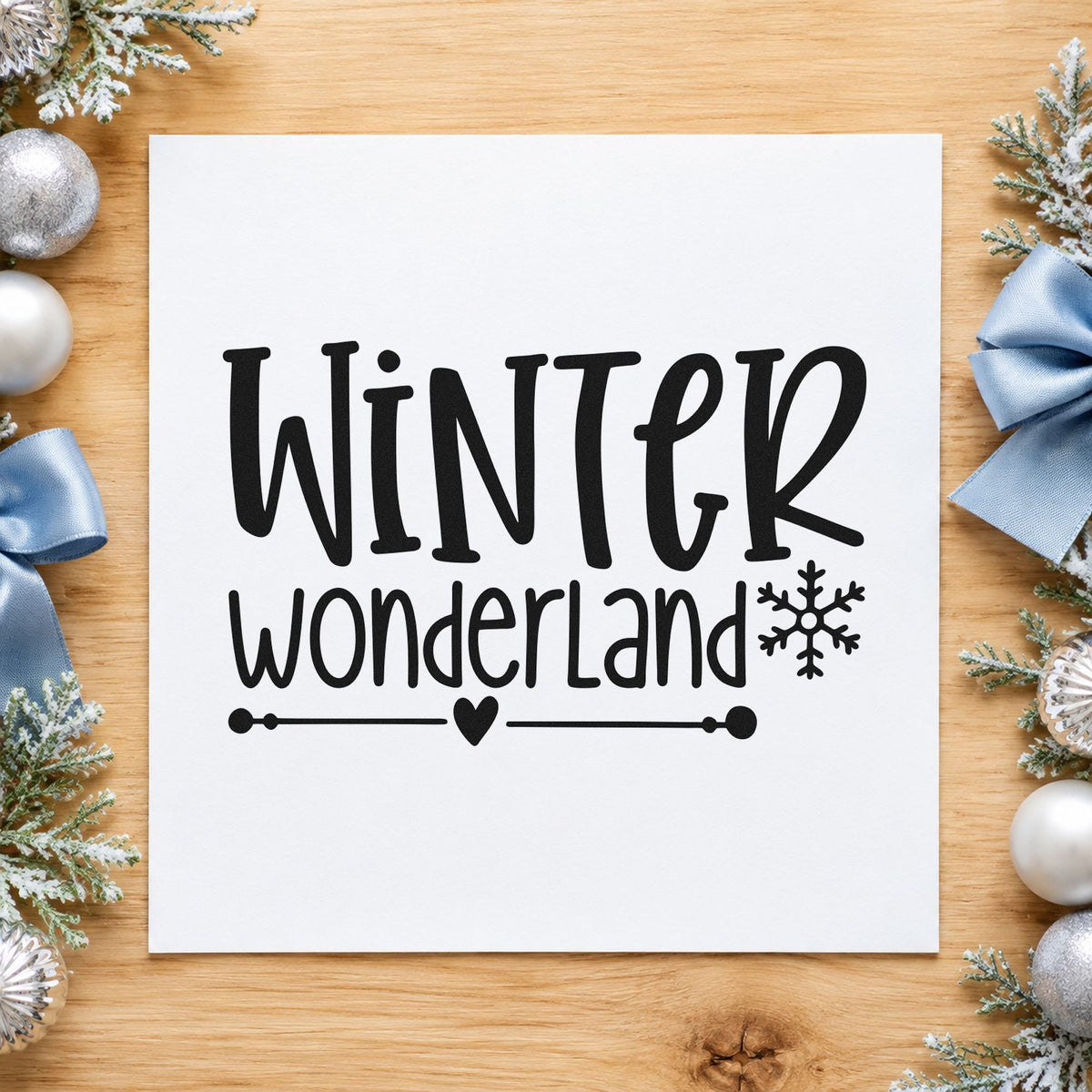 Winter Wonderland Snowflake rubber stamp printed in black ink, ready for narrow rule cards and similar paper crafts.