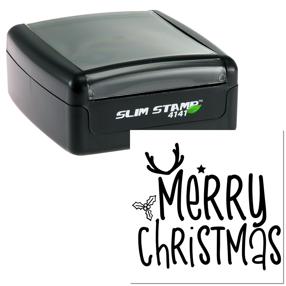 Black self-inking Slim Stamp 4141 with a Merry Christmas seal design in black on a white background.