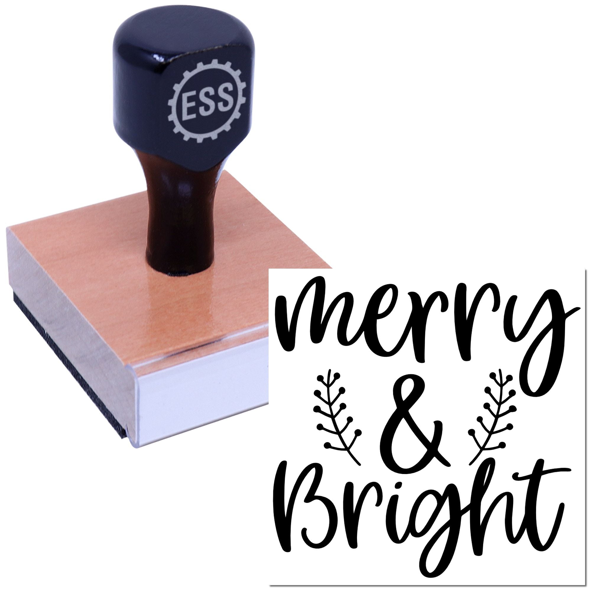 Festive Script Sprigs Note Card Rubber Stamp