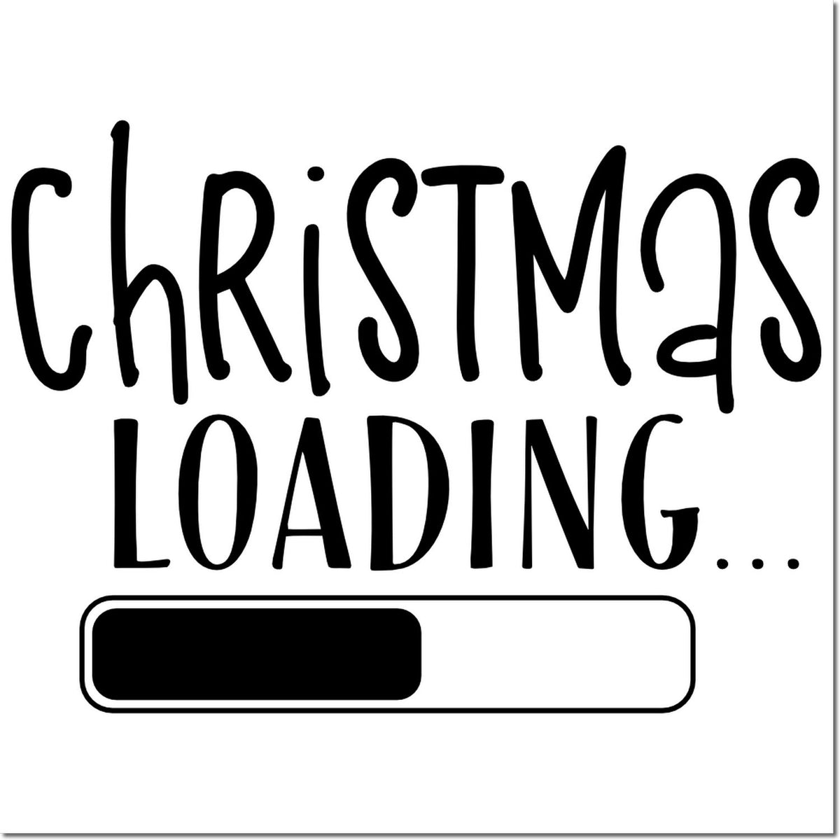 Black Christmas loading stamp/seal design with playful text and progress bar on white background.