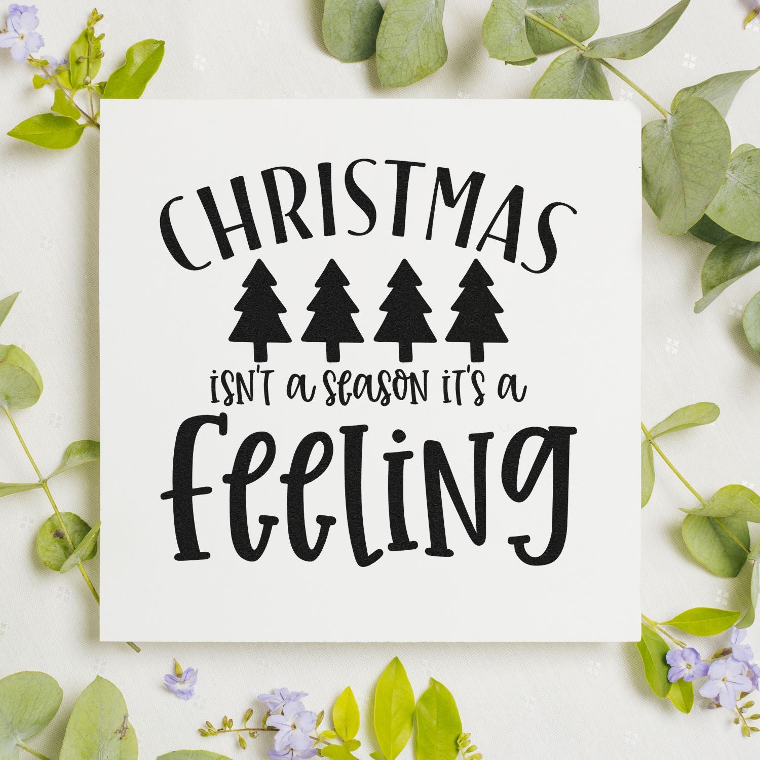 Festive Evergreen Feeling Place Card Rubber Stamp