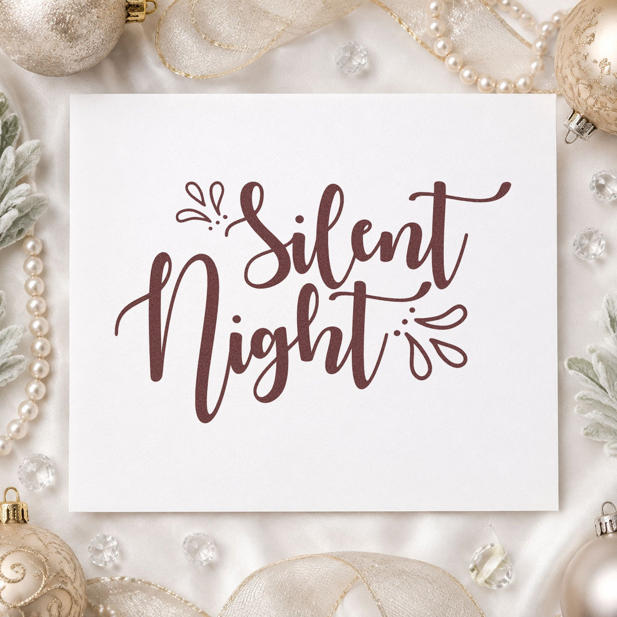 Silent Night Leaf Accents rubber stamp printed in brown ink, ready for study log sheet and similar paper crafts.