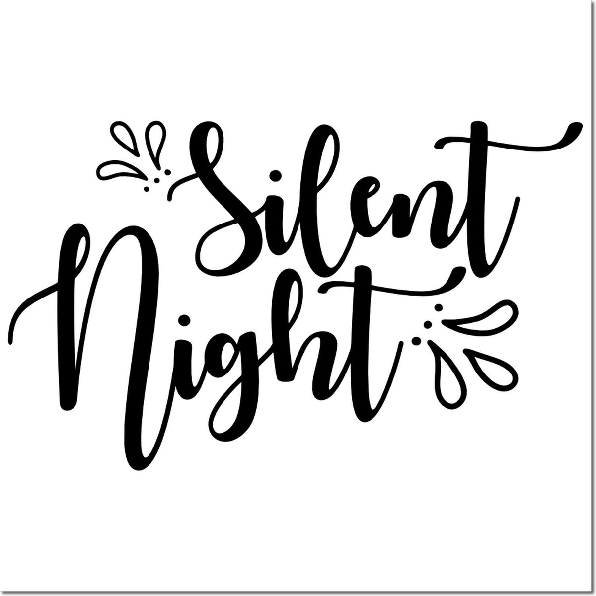 Black Silent Night holiday stamp/seal design in bold script with decorative flourishes on a white background.