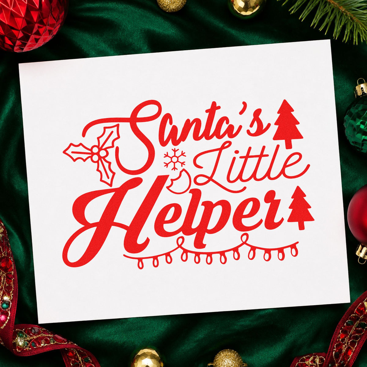 Santa's Little Helper Lights rubber stamp shown in red ink, stamped for projects such as locker slot labels.