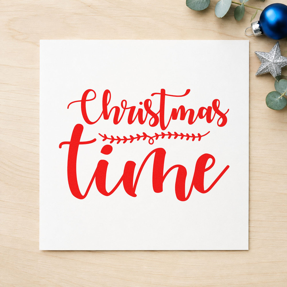 Christmas Time Leaf Divider craft stamp in red ink on cardstock, an easy option for runner middle printing.