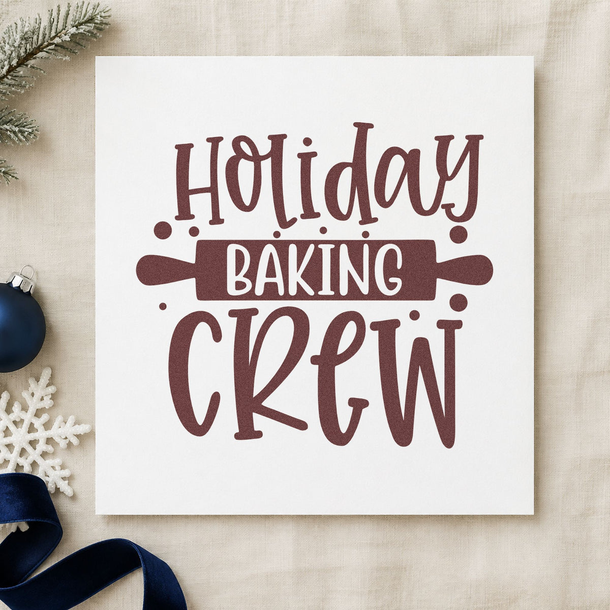 Holiday Baking Crew Rolling Pin rubber stamp printed in brown ink, ready for task split sheet and similar paper crafts.