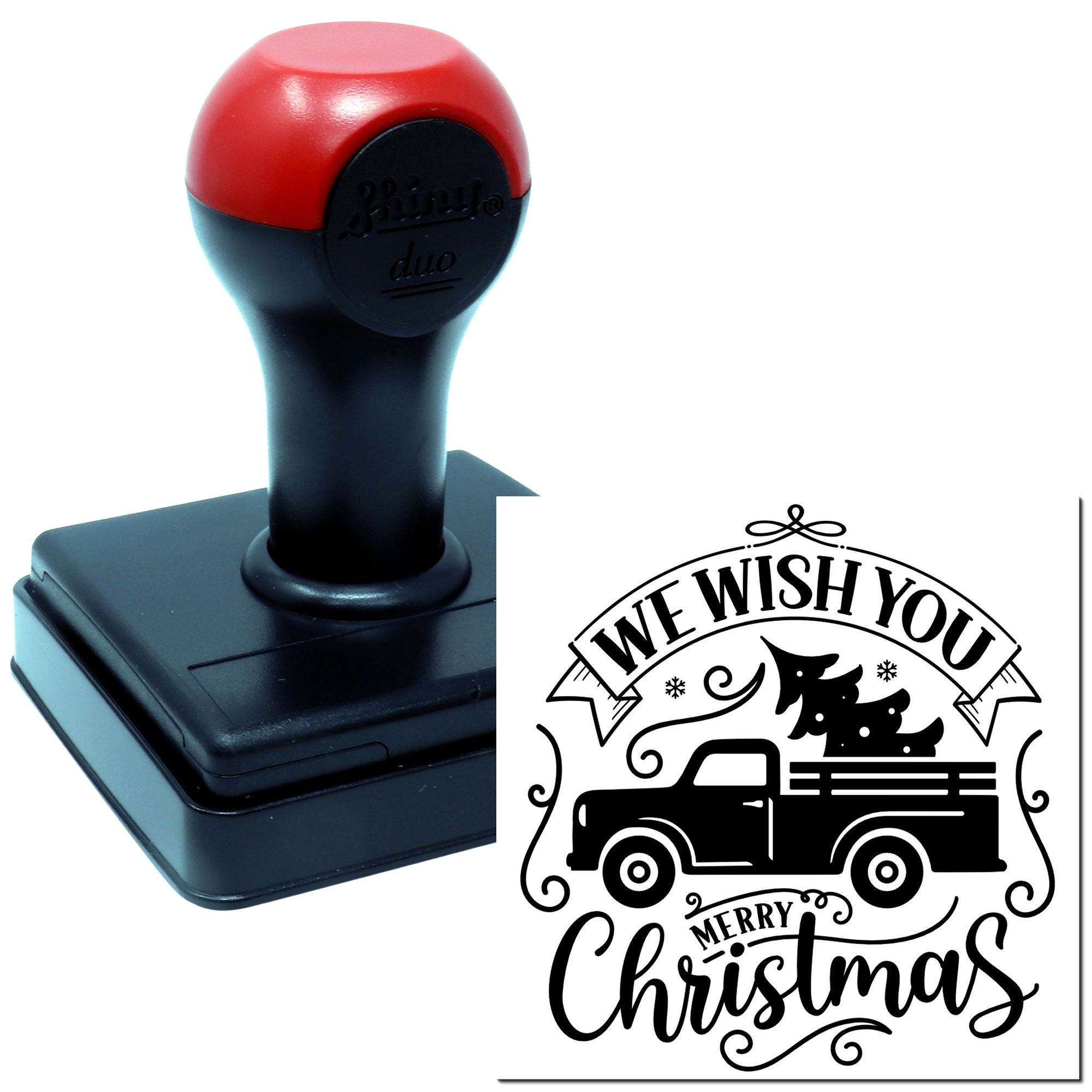 Duo Vintage Truck Carrying Christmas Tree Hand Stamp