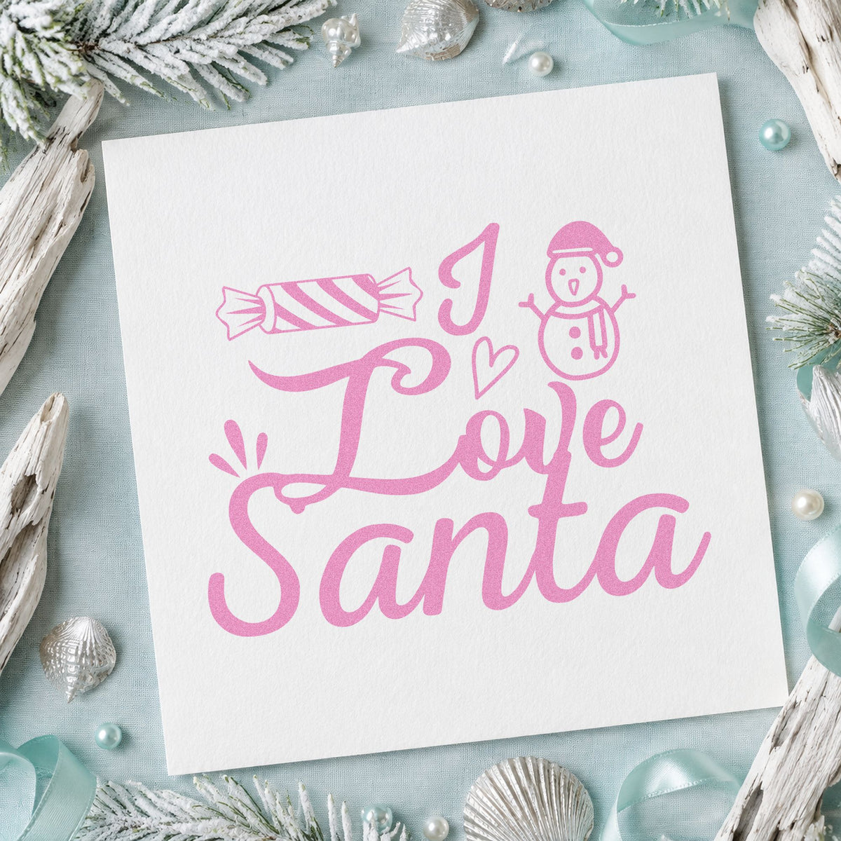 I Love Santa Candy craft stamp in purple ink on cardstock, an easy option for sweet tooth album.