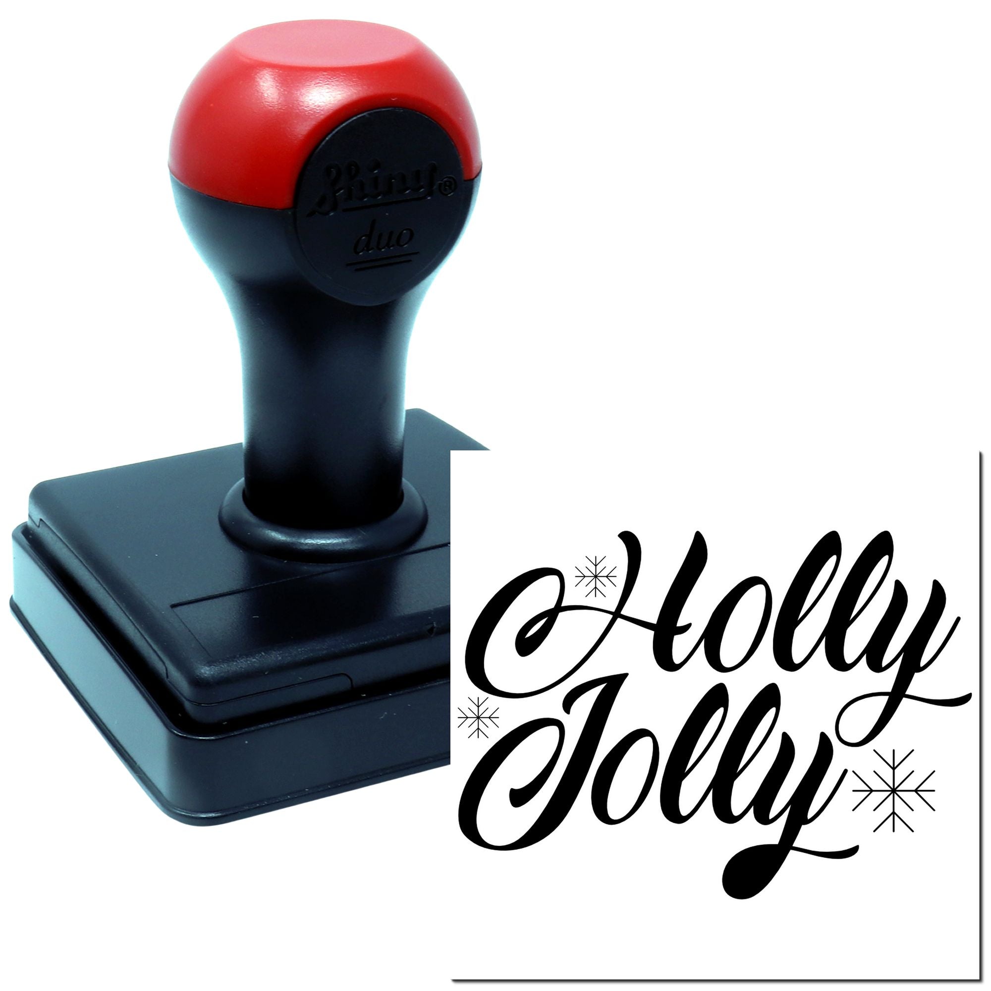 Duo Festive Holly Jolly Script Snowflakes Hand Stamp