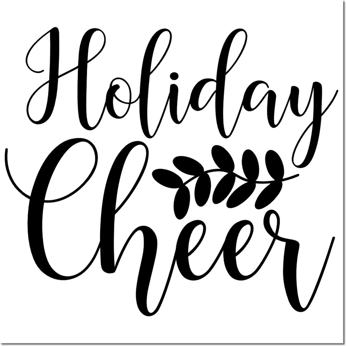 Black Holiday Cheer script stamp and seal design with leaf accent