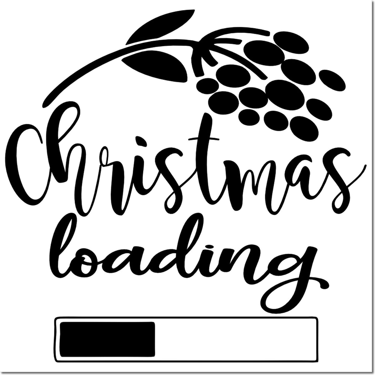 Black Christmas loading stamp design with holly berries and a blank rectangular seal area.