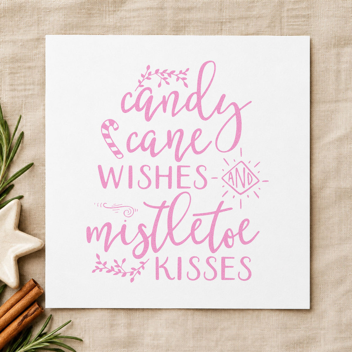 Candy Cane Mistletoe Wishes craft stamp in purple ink on cardstock, an easy option for sweets album page.