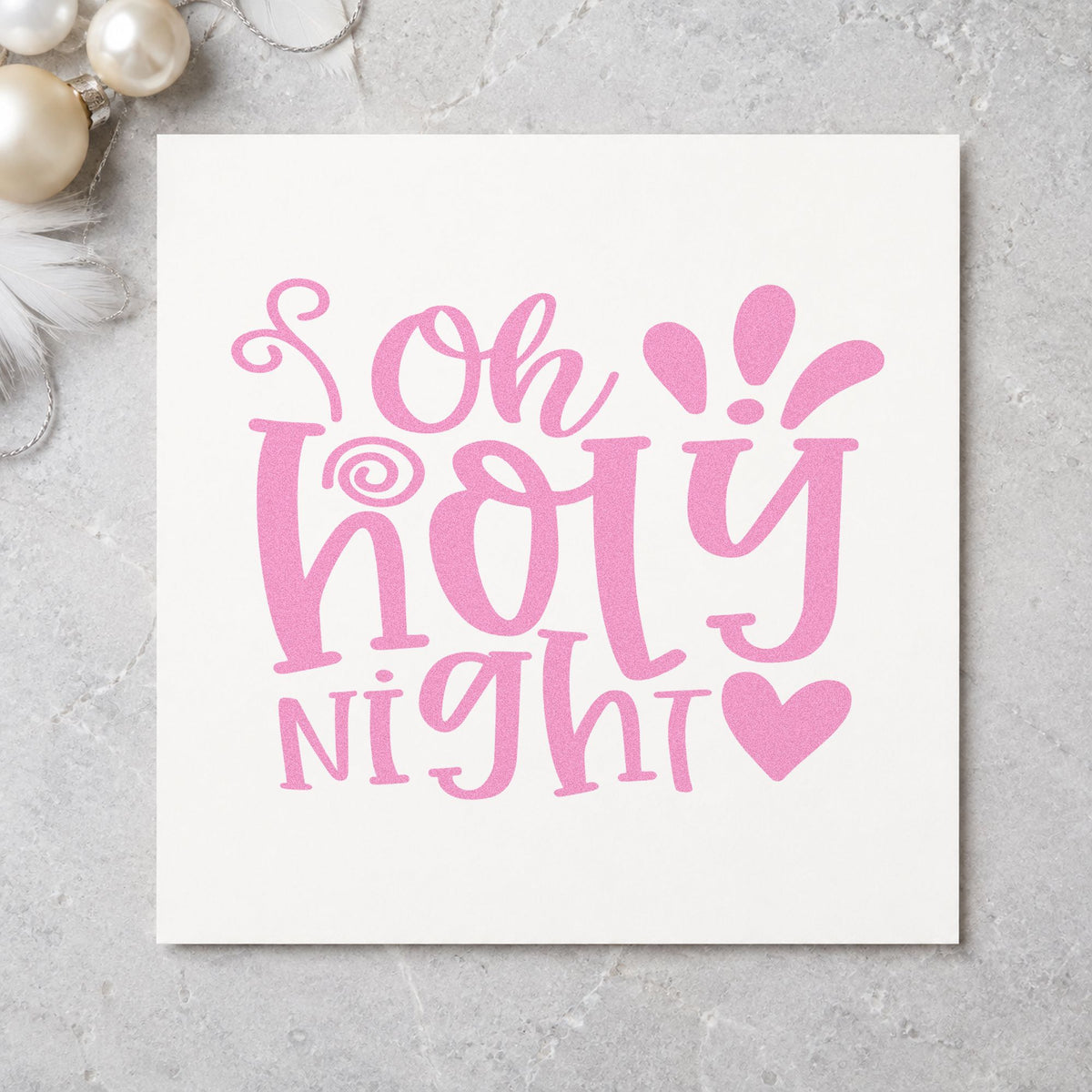 Oh Holy Night Heart craft stamp in purple ink on cardstock, an easy option for service album page.