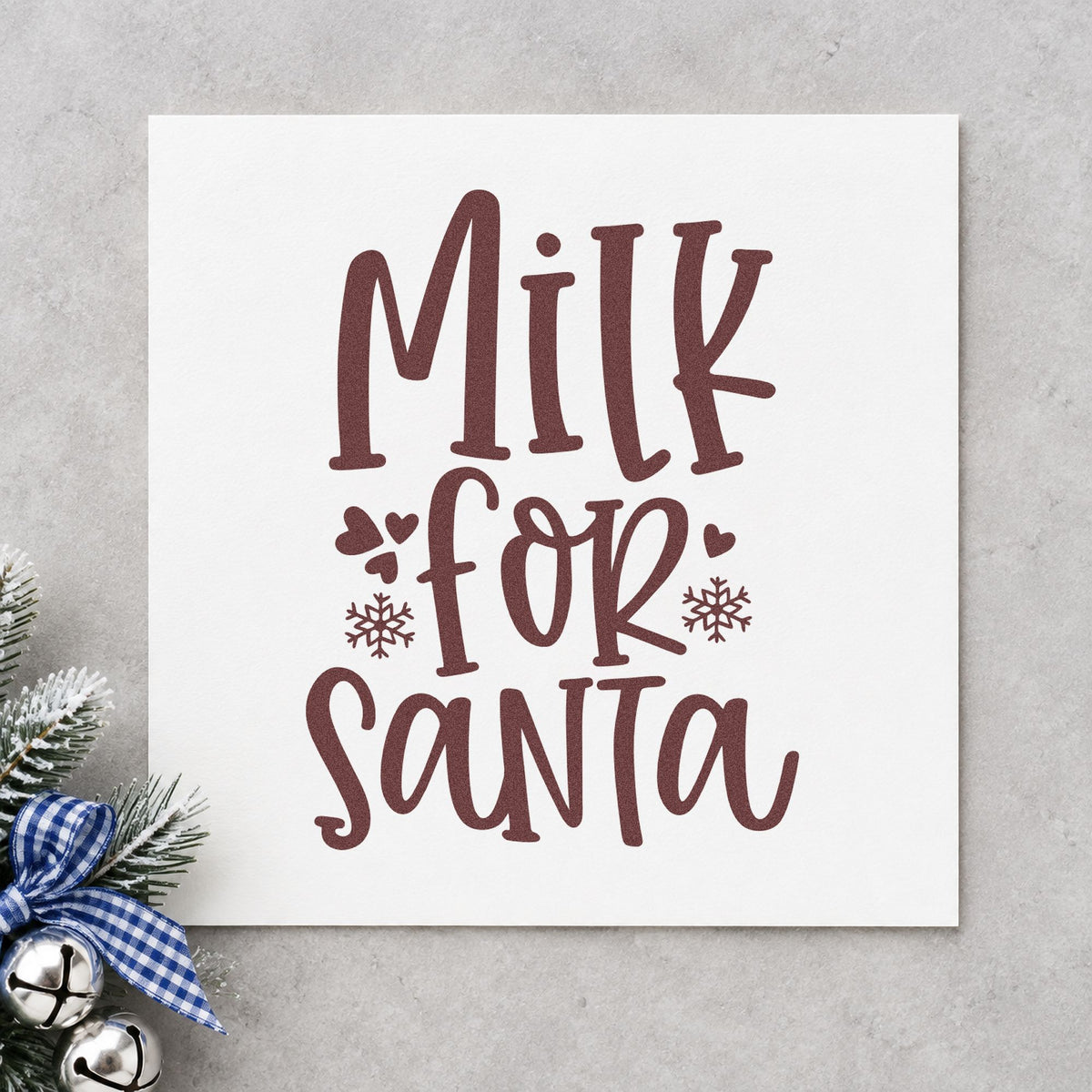 Milk For Santa rubber stamp printed in brown ink, ready for dairy order sheet and similar paper crafts.