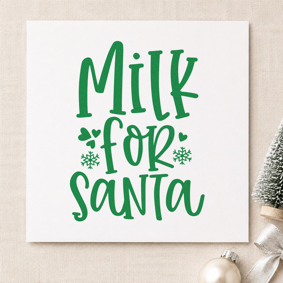 Milk For Santa craft stamp imprint in green ink on a handmade project, one idea being creamery tour cards.