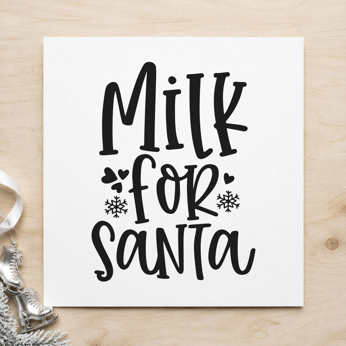 Milk For Santa rubber stamp printed in black ink, ready for milk for santa cards and similar paper crafts.