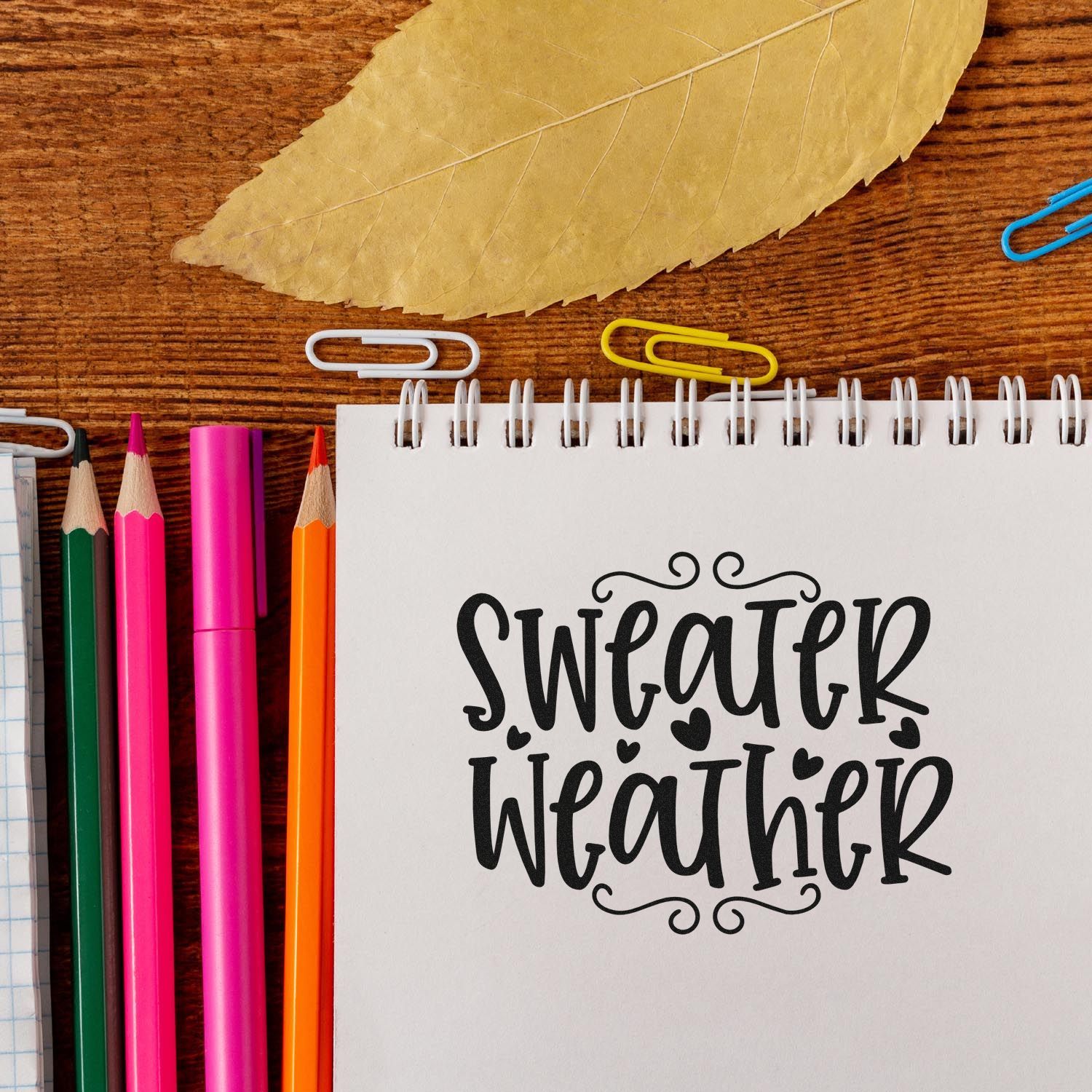 Pre-Inked Sweater Weather Design Mini Card Stamp