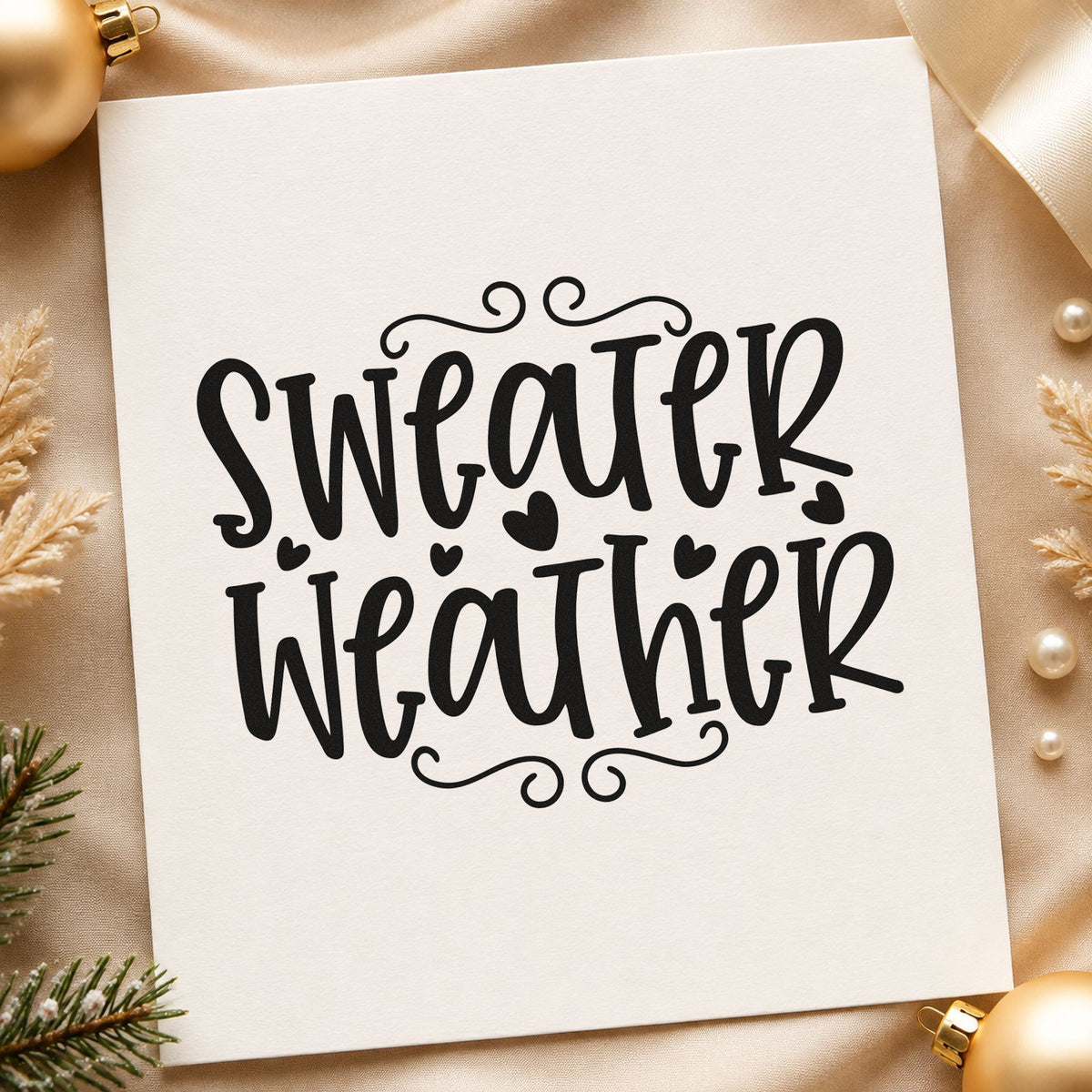 Sweater Weather Hearts rubber stamp printed in black ink, ready for hearts and curls cards and similar paper crafts.