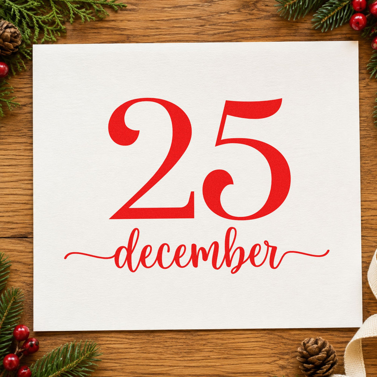 December Twenty Five craft stamp in red ink on cardstock, an easy option for cushion face printing.