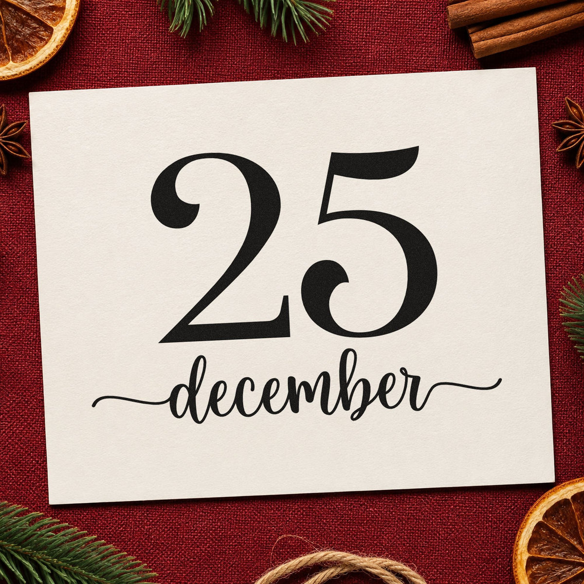 December Twenty Five rubber stamp printed in black ink, ready for big numeral cards and similar paper crafts.