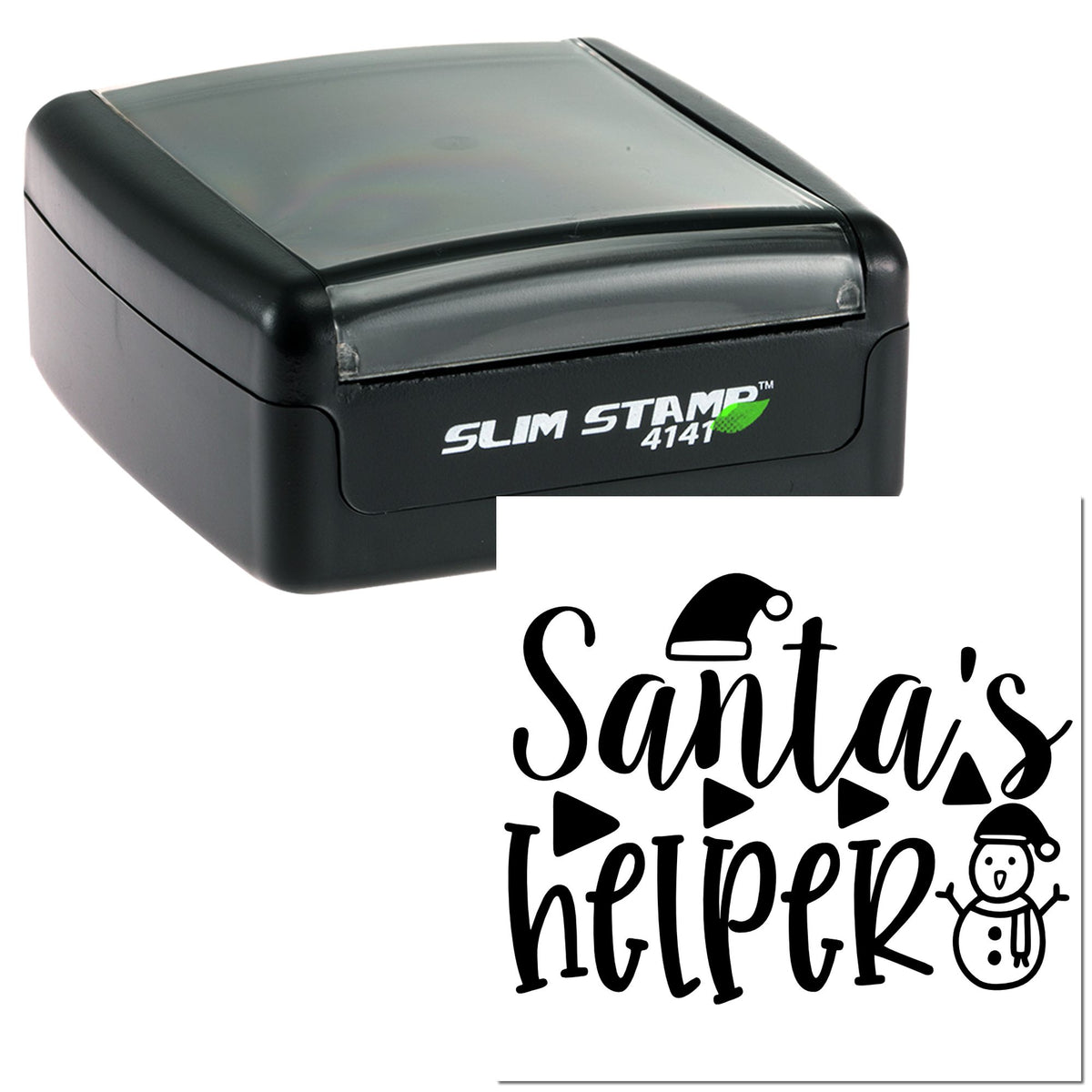 Black Slim Stamp 4141 self-inking stamp with a Santa's Helper holiday seal design in black on white.