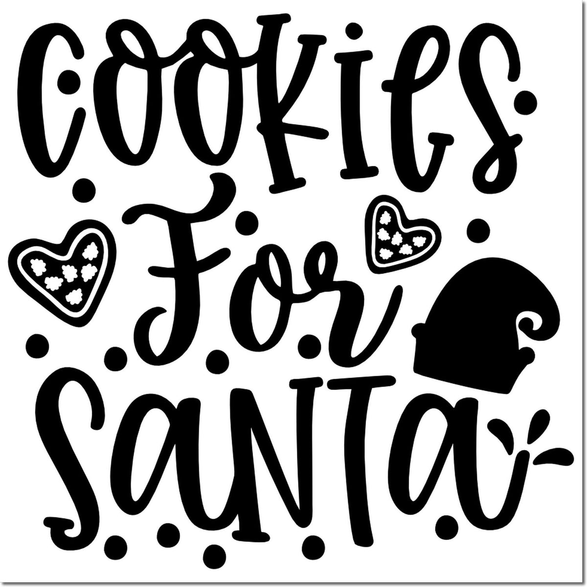 Black Cookies for Santa stamp and seal design with hearts, dots, and a Santa hat.