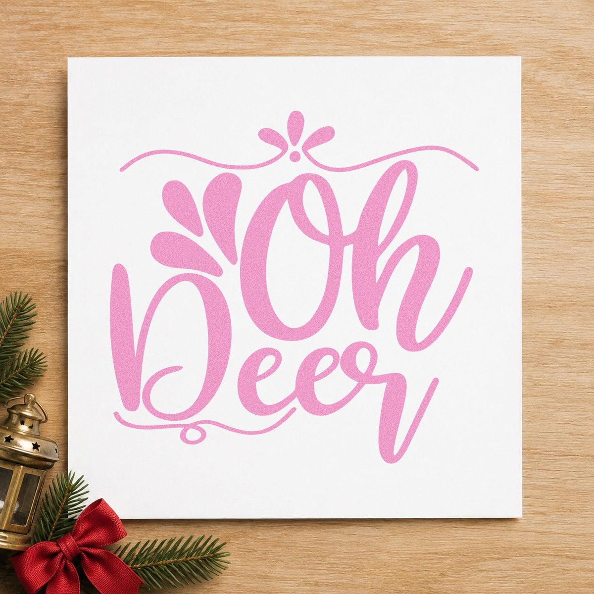 Oh Deer Ornamental Script craft stamp in purple ink on cardstock, an easy option for full bleed album page.