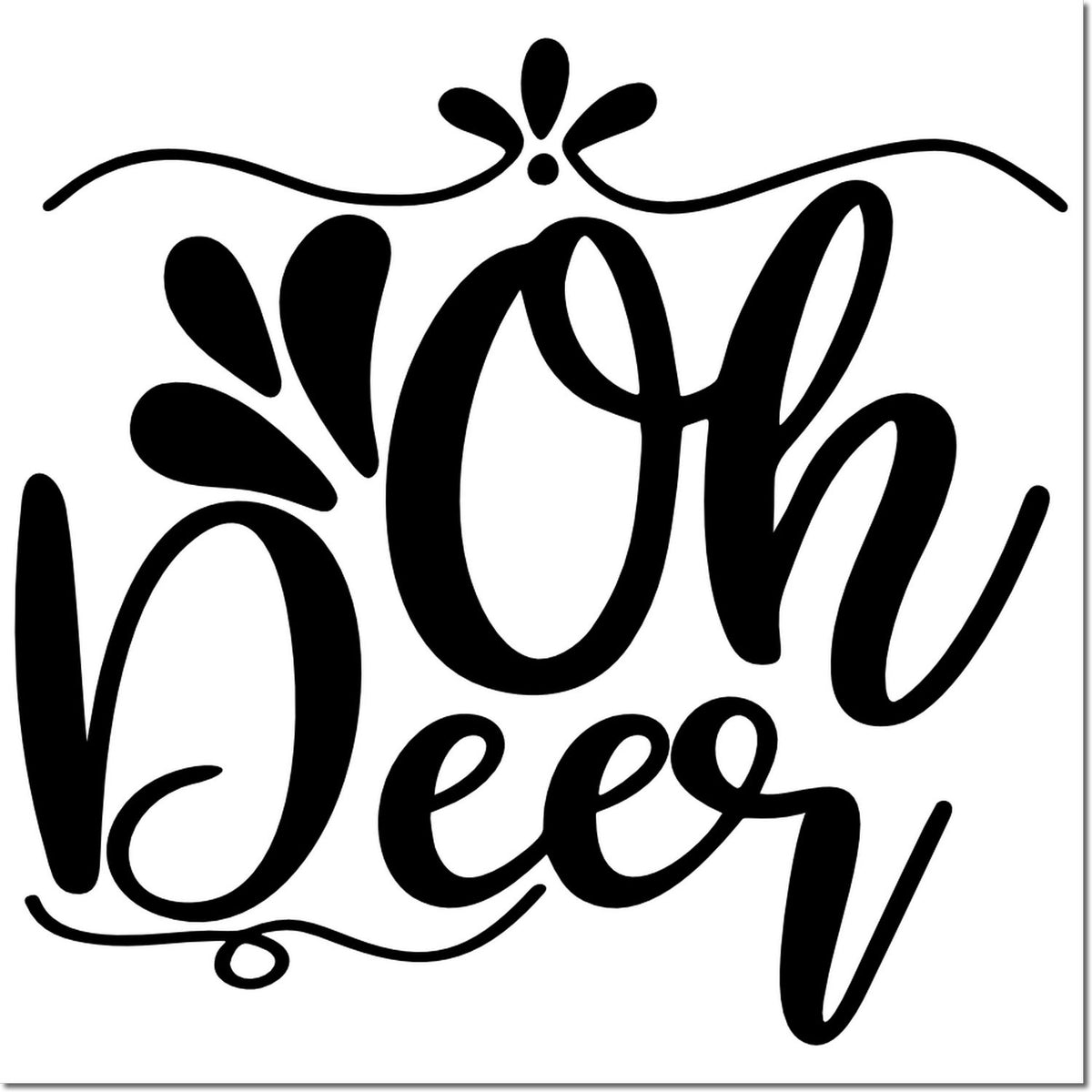 Black Oh Deer decorative stamp and seal design with floral flourishes on white background.