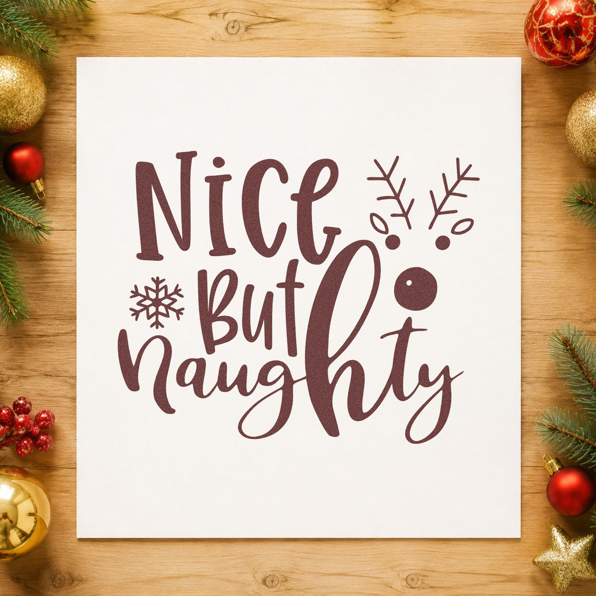 Nice But Naughty Reindeer rubber stamp printed in brown ink, ready for pros cons sheet and similar paper crafts.