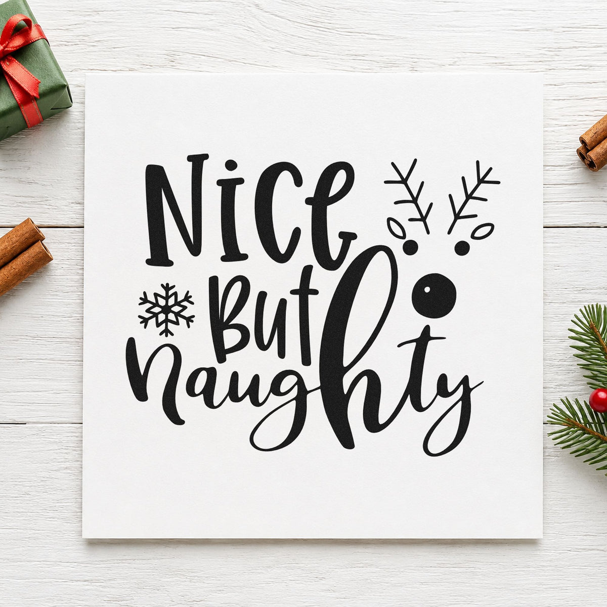 Nice But Naughty Reindeer rubber stamp printed in black ink, ready for reindeer face cards and similar paper crafts.