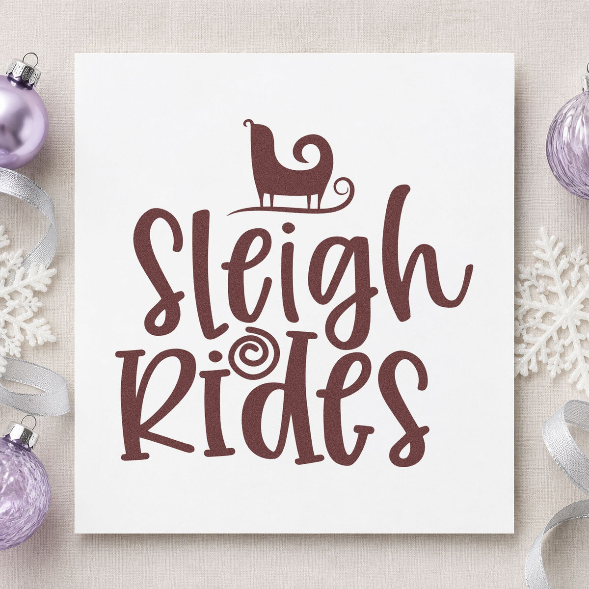Sleigh Rides Silhouette rubber stamp printed in brown ink, ready for reservation sheet and similar paper crafts.